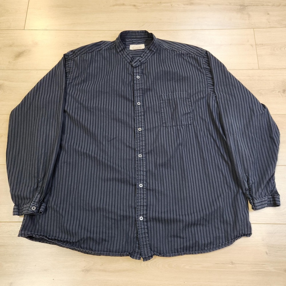 Scully Shirt Mens Big 3XL Blue Stripe Long Sleeve Band Collar Western Casual